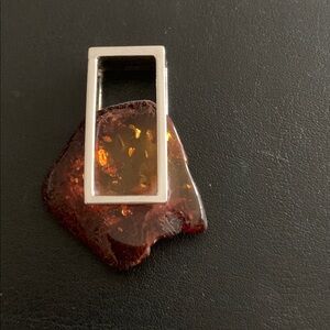 Amber Stone with Silver Frame Pendant